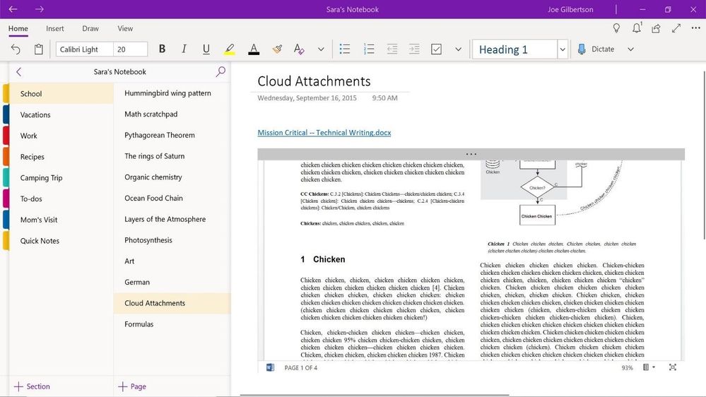 OneNote will display a live preview of cloud stored document, so you can see changes made to the file in real time
