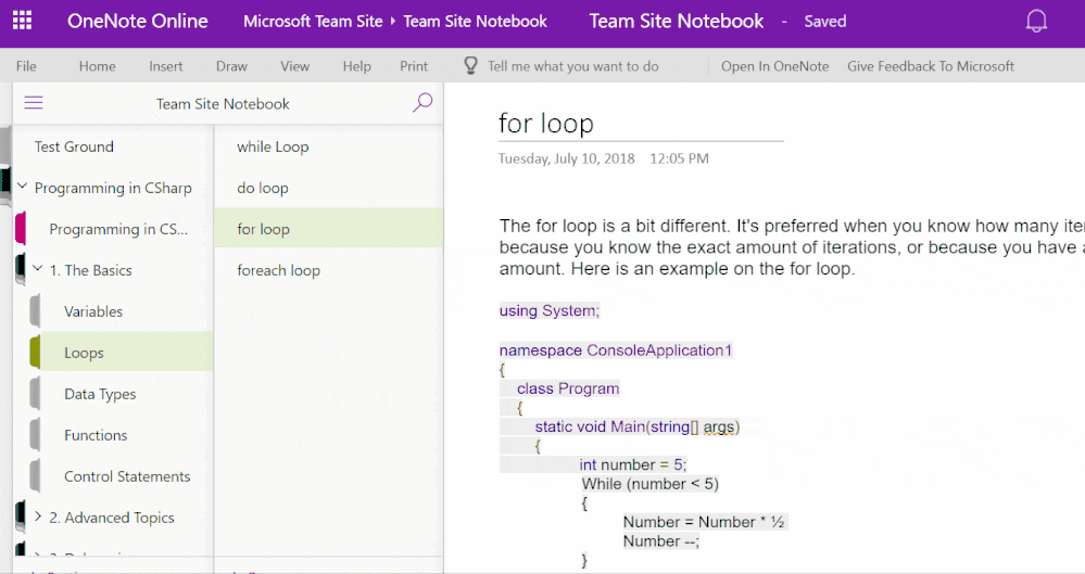 Easily share notebook sections for more collaboration: Right-click on a section you’d like to share and click “Copy Link to Section.” This copies a link that will render the section name when pasted into a OneNote Online document.